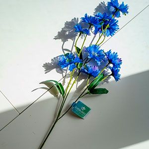 Искусственные полевые цветы -декоративная ветка ВАСИЛЬКИ, полиэстер, голубые, 55 см