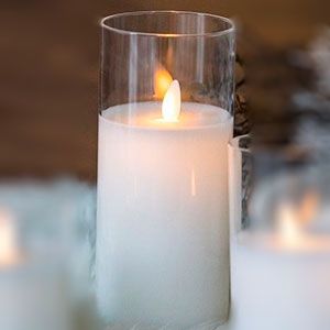 Восковая светодиодная свеча в стакане ТАНЦУЮЩЕЕ ПЛАМЯ, тёплый белый LED-огонь, прозрачная, батарейки, 7.5х17.5 см