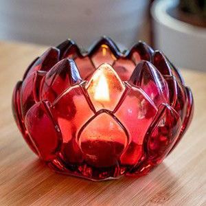 Подсвечник под чайную свечу БУТОН ЛОТОСА, стекло, бордовый, 8 см