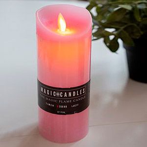 Свеча восковая МЕРЦАЮЩАЯ, розовая, тёплый белый LED-огонь колышущийся, 7.5х18 см