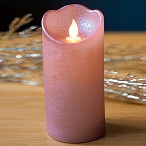 Светодиодная восковая свеча ПРАЗДНИЧНАЯ, розовая, тёплый белый LED-огонь колышущийся, 7.5х15 см, батарейки