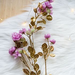 Декоративная ветка ЦВЕТЕНИЕ ВИШНИ, розовая с золотым, 87 см