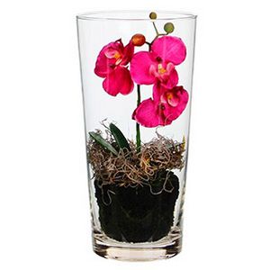 Искусственная орхидея ФАЛЕНОПСИС в конической вазе, тёмно-розовый, 30 см
