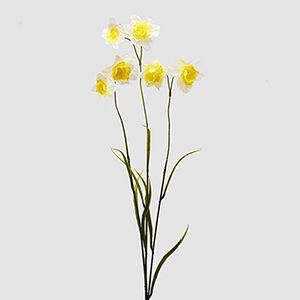 Декоративная ветка-цветок НАРЦИСС МАХРОВЫЙ, бело-жёлтый, 80 см