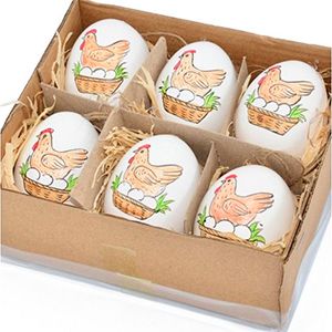 Декоративные пасхальные яйца КУРОЧКИ-НАСЕДКИ, натуральная скорлупа, 6 см, 6 шт., подвески