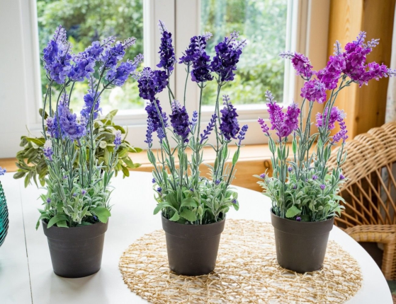 Искусственные цветы ЛАВАНДА  в горшочке, пластик, цвет-фиолетовый,  18x18x38 см,