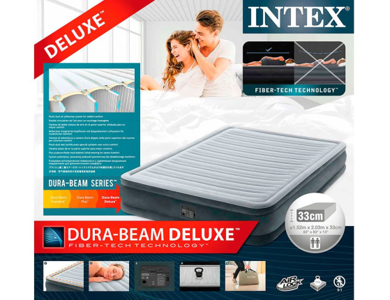 Надувная кровать Intex Comfort-Plush Mid Rise Airbed (Queen), 152x203х33см, со встроенным насосом 220V