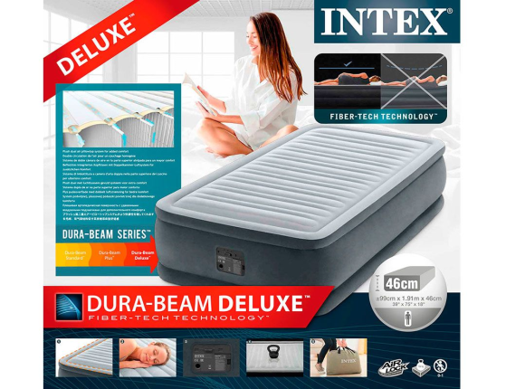 Надувная кровать Intex Comfort-Plush Elevated Airbed (Twin), 99х191х46 см, со встроенным насосом 220V