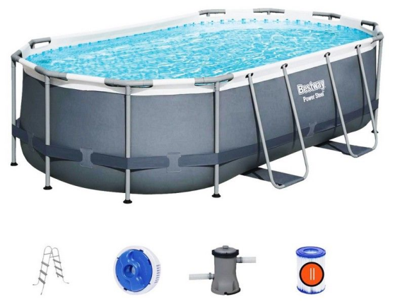Каркасный бассейн овальный Power Steel + фильтр-насос + аксессуары, 427 х 250 х 100 см, BestWay