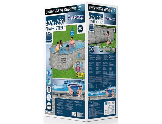 Каркасный бассейн овальный Power Steel Swim Vista Series II + фильтр-насос + аксессуары, 427х250х100 см, BestWay