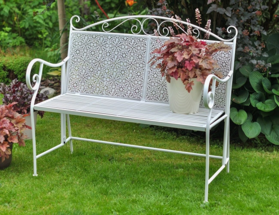Кованая садовая скамейка ЛИЛЛИ, белая, 105х55х95 см