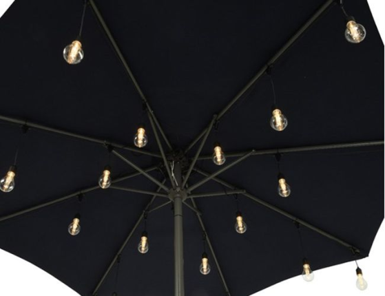 Ретро гирлянда UMBRELLA BULBS, 20 тёплых белых LED-ламп, 8 нитей по 1.2 м, чёрный провод, уличная
