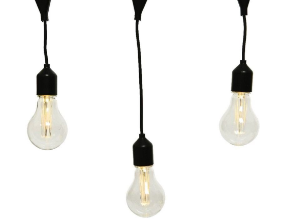 Ретро гирлянда UMBRELLA BULBS, 20 тёплых белых LED-ламп, 8 нитей по 1.2 м, чёрный провод, уличная