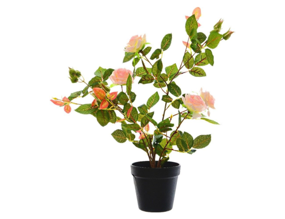 Искусственное растение РОЗОВЫЙ КУСТ в горшке, полиэстер, нежно-розовый, 50 см