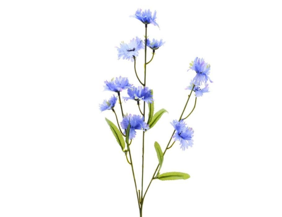 Искусственные полевые цветы -декоративная ветка ВАСИЛЬКИ, полиэстер, голубые, 55 см