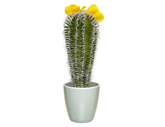 Искусственное растение в горшке ЦВЕТУЩИЙ КАКТУС (с жёлтыми цветами), пластик, 24 см