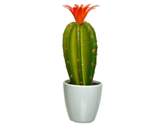 Искусственное растение в горшке ЦВЕТУЩИЙ КАКТУС (с красным цветком), пластик, 24 см