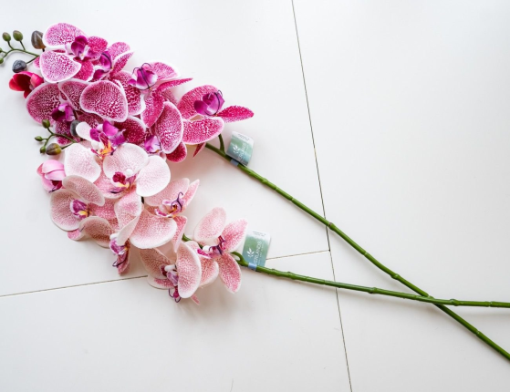 Декоративная ветка искусственная ОРХИДЕЯ,  полиэстер, нежно-розовая, 77 см