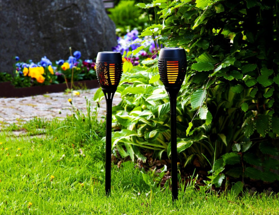 Садовые фонари Solar АЛЕГРИА на солнечной батарее, чёрные, с эффектом живого пламени, 50 см (2 шт.)