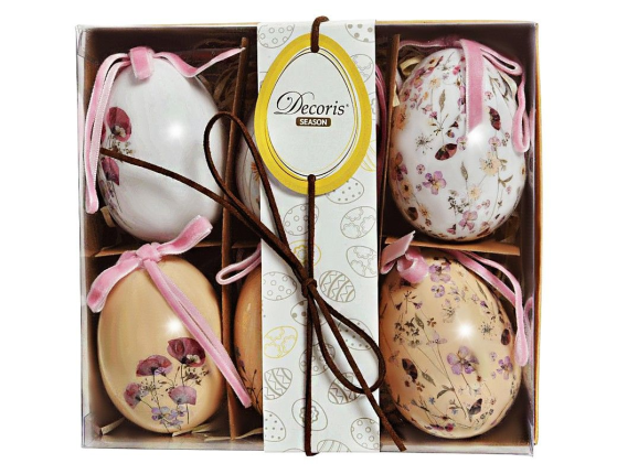 Декоративные пасхальные яйца ЦВЕТУЩИЙ ЛУГ, подарочный набор, 8 см (упаковка 6 шт.)