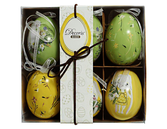 Декоративные пасхальные яйца КРОЛИЧЬЯ ЛУЖАЙКА, подарочный набор, 7.5 см (упаковка 6 шт.)