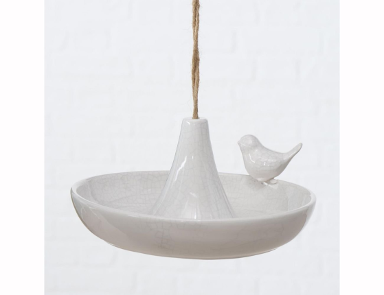 Декоративная кормушка для птиц АСЬЕТТ, керамическая, белая, 20х12 см