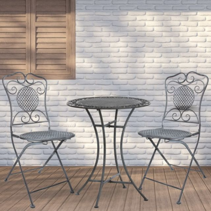 Комплект дачной мебели АЖУРНЫЙ ПРОВАНС (2 стула, стол), металл, серый