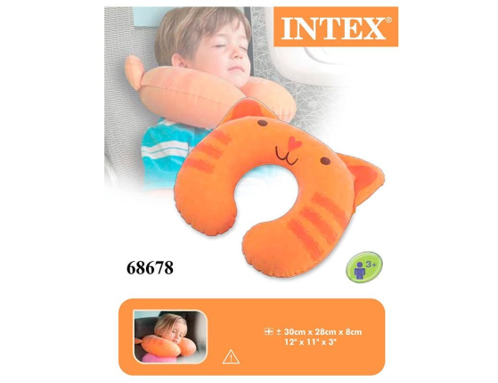 Надувная флокированная подушка-подголовник Кот для детей Intex Kidz Travel