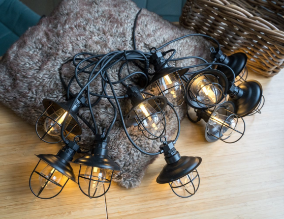 Гирлянда из лампочек ДАЧНОЕ РЕТРО, 10 тёплых белых LED-огней, 4.5+5 м, чёрный провод, коннектор, уличная, Kaemingk