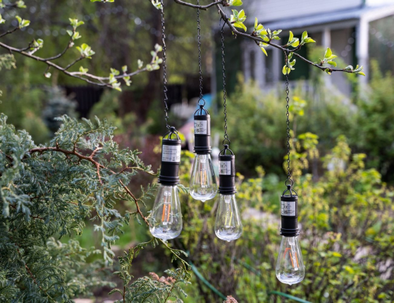 Садовый светильник Solar НЕОНОВОЕ РЕТРО на солнечной батарее, голубой, тёплый белый LED-огонь, 20 см