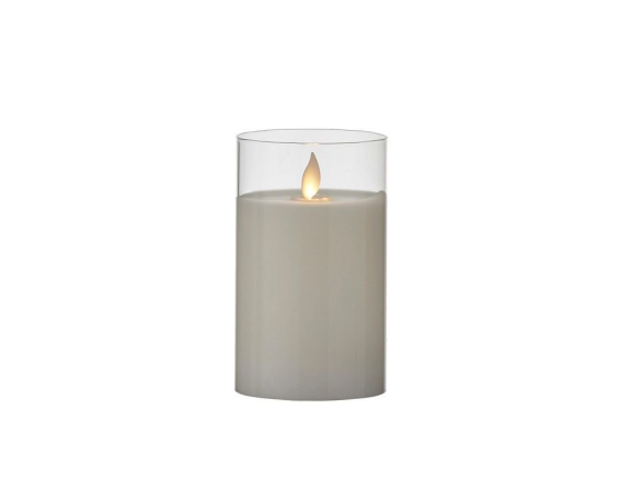 Восковая светодиодная свеча в стакане ТАНЦУЮЩЕЕ ПЛАМЯ, тёплый белый LED-огонь, прозрачная, батарейки, 7.5х12.5 см
