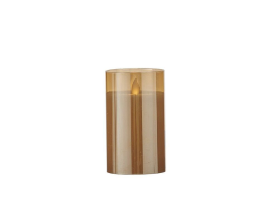 Восковая светодиодная свеча в стакане ТАНЦУЮЩЕЕ ПЛАМЯ, тёплый белый LED-огонь, золотая, батарейки, 7.5х12.5 см