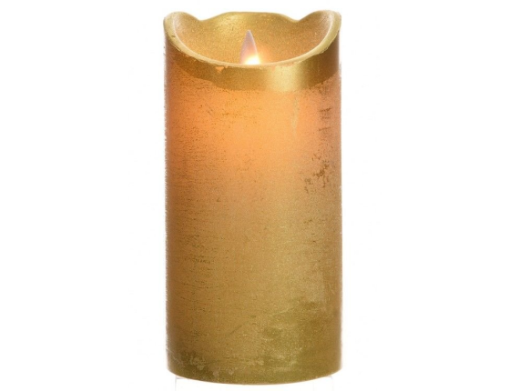 Светодиодная восковая свеча ПРАЗДНИЧНАЯ, с глиттером, золотая, тёплый белый LED-огонь колышущийся, 7.5x15 см, батарейки, таймер