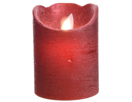 Светодиодная восковая свеча ПРАЗДНИЧНАЯ, с глиттером, красная, тёплый белый LED-огонь колышущийся, 7.5x10 см, батарейки, таймер