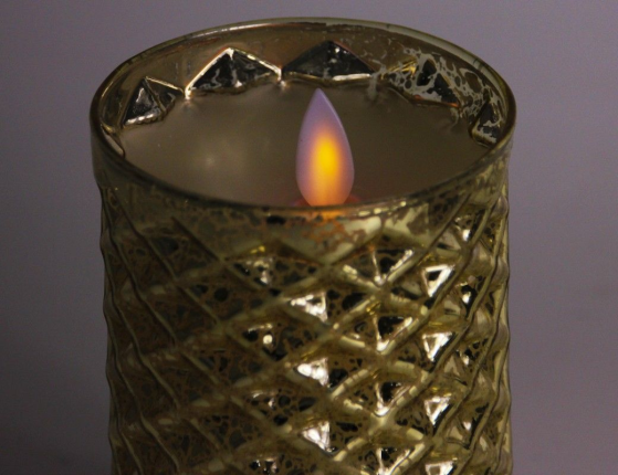 Свеча СУАРЭ в подсвечнике, тёплый белый LED-огонь колышущийся, 8х13 см, батарейки
