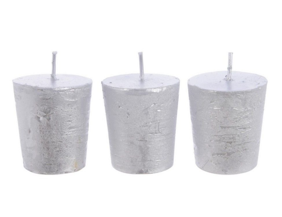 Набор свечей-столбиков МЕТАЛЛИК МРАМОР МИНИ, серебряные, 4.3x4.7 см, (упаковка 4 шт.)