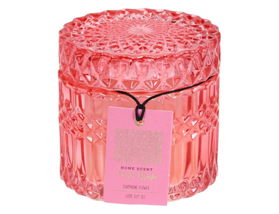 Свеча в стеклянной шкатулке КРИСТАЛИ, розовая, 9 см