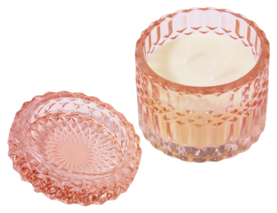 Свеча в стеклянной шкатулке КРИСТАЛИ, нежно-розовая, 9 см