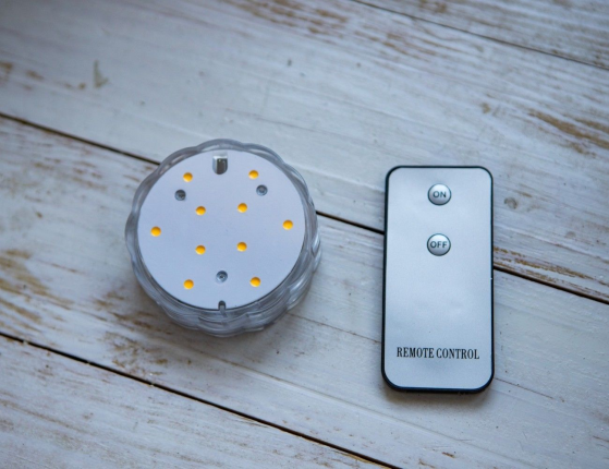 Светодиодный мини-светильник ПОДВОДНАЯ СВЕЧА - FAIRY LIGHTS, водонепроницаемая подсветка для вазы, 10 теплых белых LED-огней, 7х2.5 см, ПДУ
