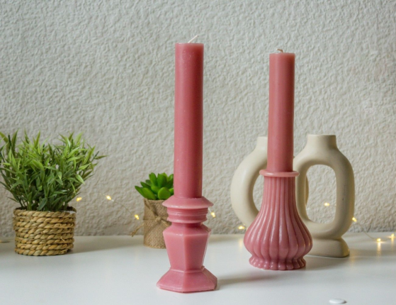 Декоративная свеча АНТИЧНОЕ ИЗЯЩЕСТВО с гранёным основанием, розовый бархат, парафин, 25 см