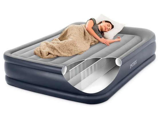 Двуспальная кровать Intex Deluxe Pillow Rest Raised Bed (Queen), 152х203х42 см, с подголовником и встроенным насосом 220V