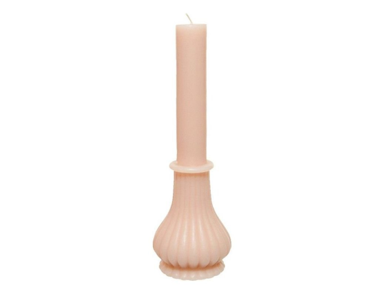Декоративная свеча АНТИЧНОЕ ИЗЯЩЕСТВО с рифлёным основанием, нежно-розовая, парафин, 25 см