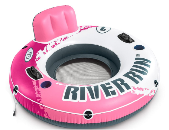 Надувной круг Intex River Run розовый одноместный с сетчатым дном, диаметр 135 см