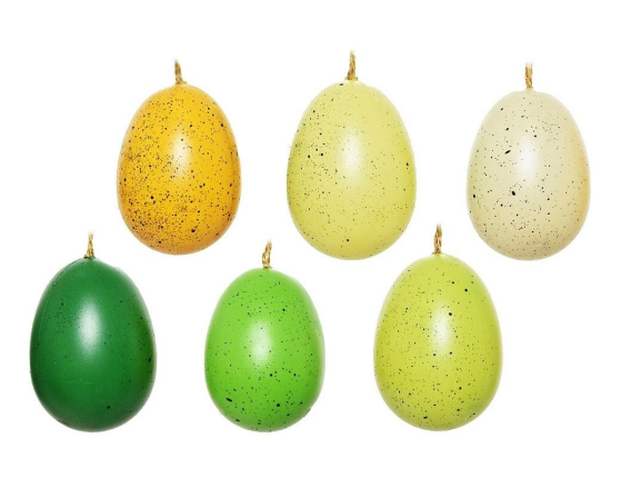 Декоративные пасхальные яйца УЮТНАЯ КРАПИНКА, жёлтые, зелёные и кремовые, 9 см (упаковка 6 шт.)