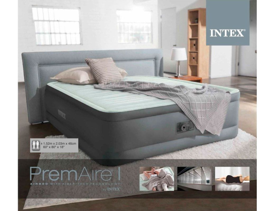 Двуспальная кровать Intex Premaire Elevated Airbed (Queen), 152х203х46 см, со встроенным насосом 220V