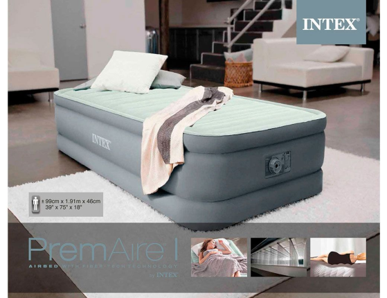 Надувная кровать Intex Premaire Elevated Airbed (Twin), 99х191х46 см, со встроенным насосом 220V