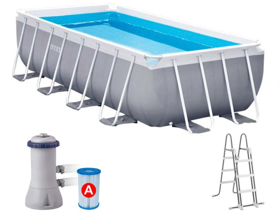 Каркасный бассейн Intex Rectangular Prism Frame Pool, 400х200х100 см + фильтр-насос + лестница