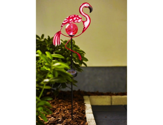 Садовый светильник-опора для растений ФЛАМИНГО, красная LED-лампа, солнечная батарея, 80х21 см, Star Traiding