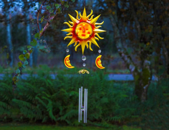 Садовый светильник подвесной МУЗЫКА ВЕТРА И СОЛНЦА, 3 белых LED-огня, солнечная батарея, 29х95 см, Star Traiding