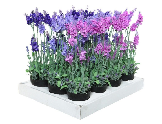 Искусственные цветы ЛАВАНДА  в горшочке, пластик, цвет-лиловый,  18x18x38 см,